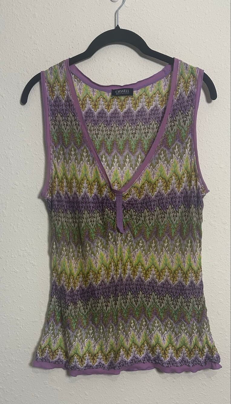 Orwell Vintage Semi Sheer Zig Zag sleeveless knit top